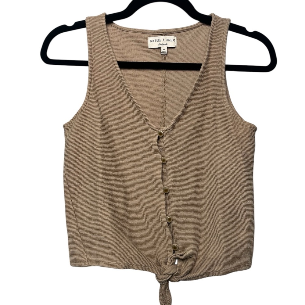 Madewell Taupe Button-Down Knotted Tank Top